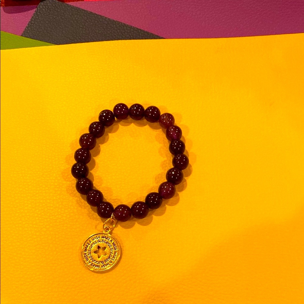 Purple Beaded Bracelet with Gold Charm